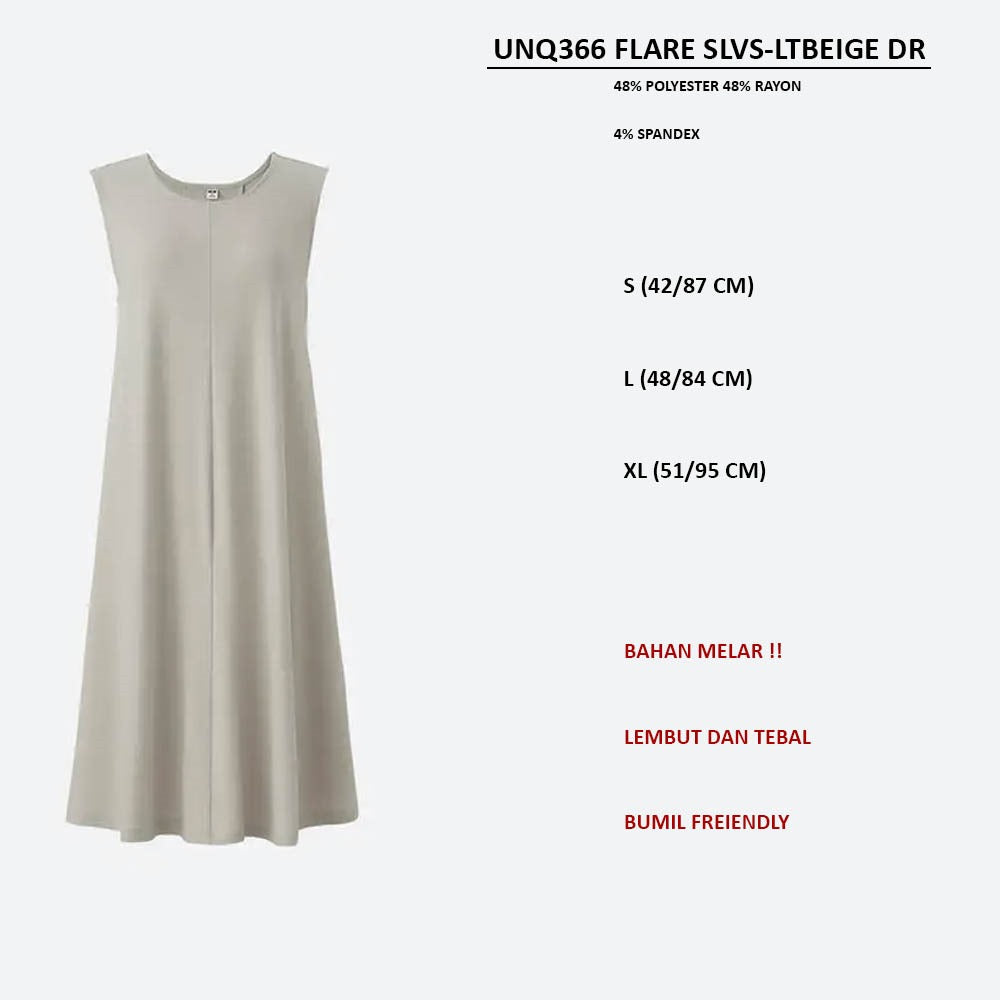 Dress Mini Wanita Tanpa Lengan (UNQ366 FLARE SLVS DRESS)