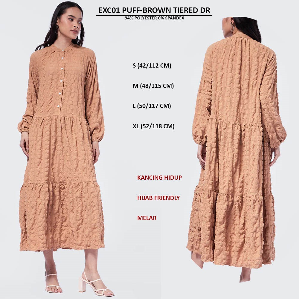Dress Midi Wanita Lengan Panjang (EXC01 PUFF TIERED DRESS)