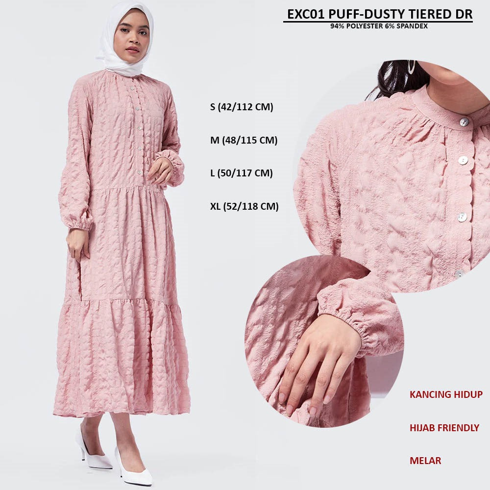 Dress Midi Wanita Lengan Panjang (EXC01 PUFF TIERED DRESS)