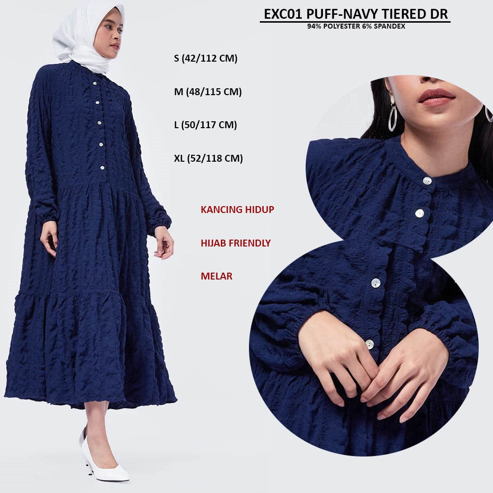 Dress Midi Wanita Lengan Panjang (EXC01 PUFF TIERED DRESS)