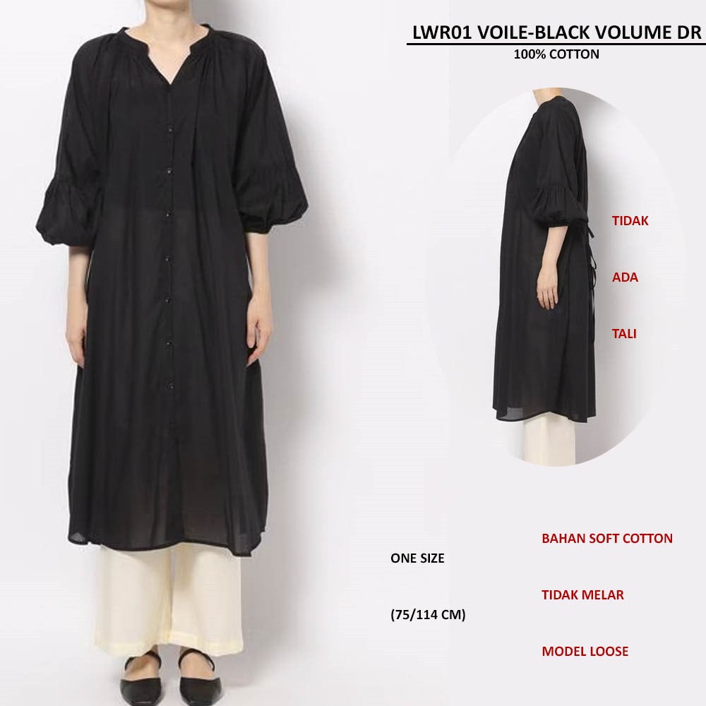 Dress Midi Wanita Lengan Panjang Soft Cotton (LWR01 VOILE VOLUME DRESS)