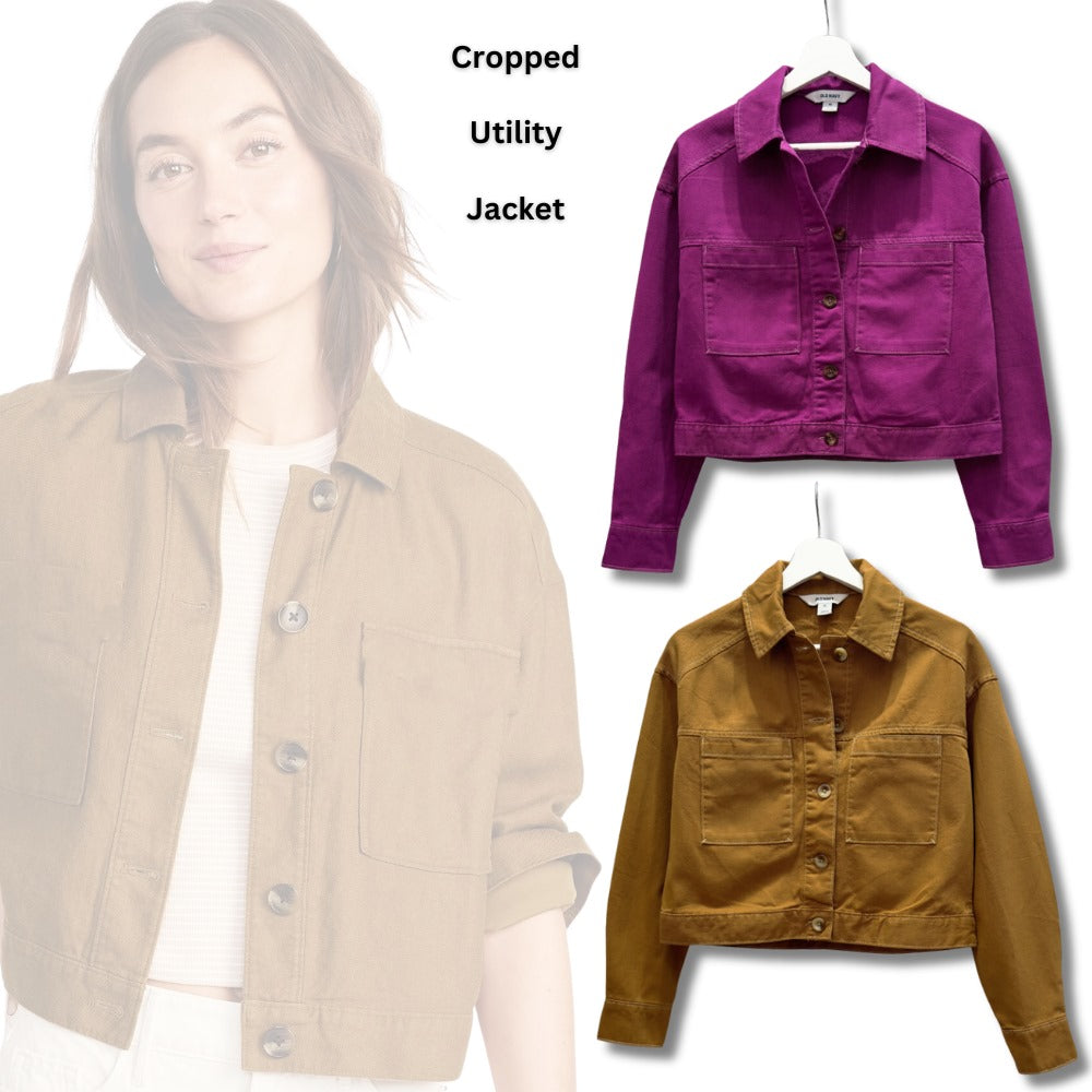 Jaket Crop Wanita Lengan Panjang Soft Twill (ODN589 CROP UTILITY JACKET)