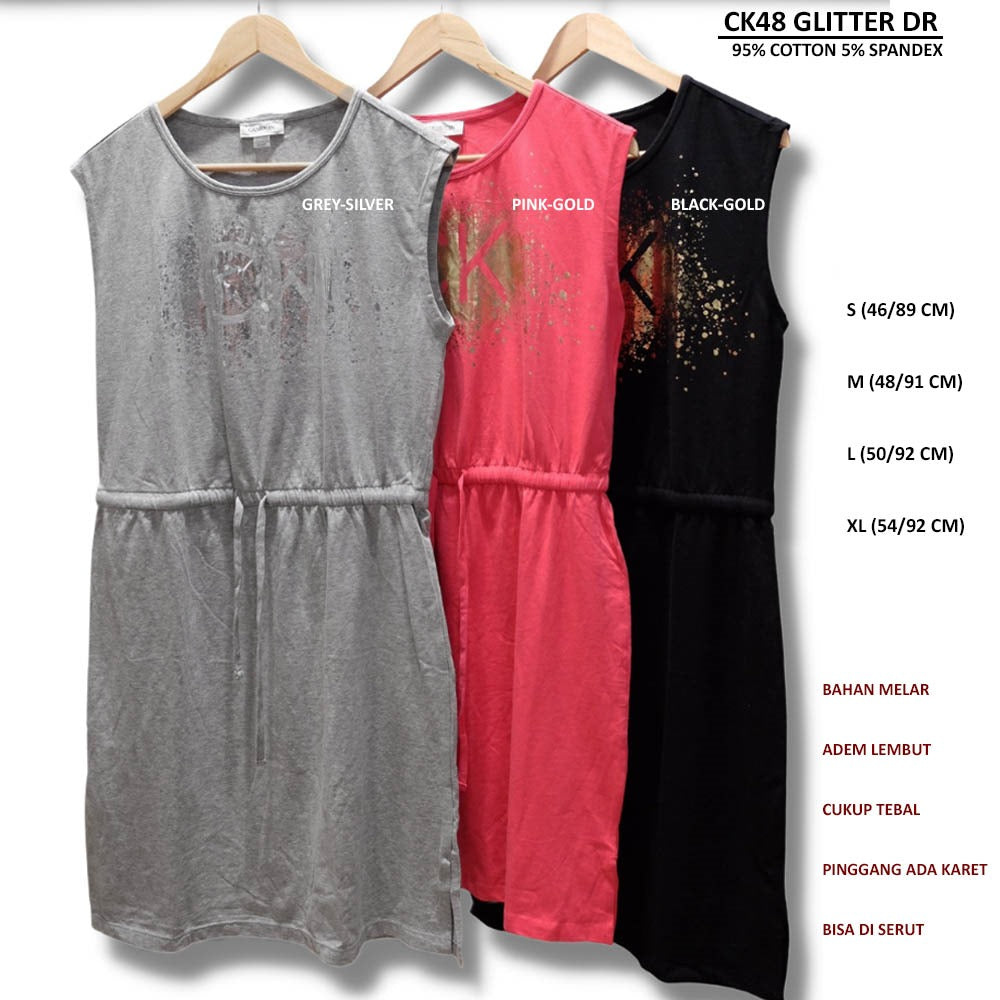 Dress Wanita Tanpa Lengan Casual Cotton Spandex (CK48 TSHIRT DR)