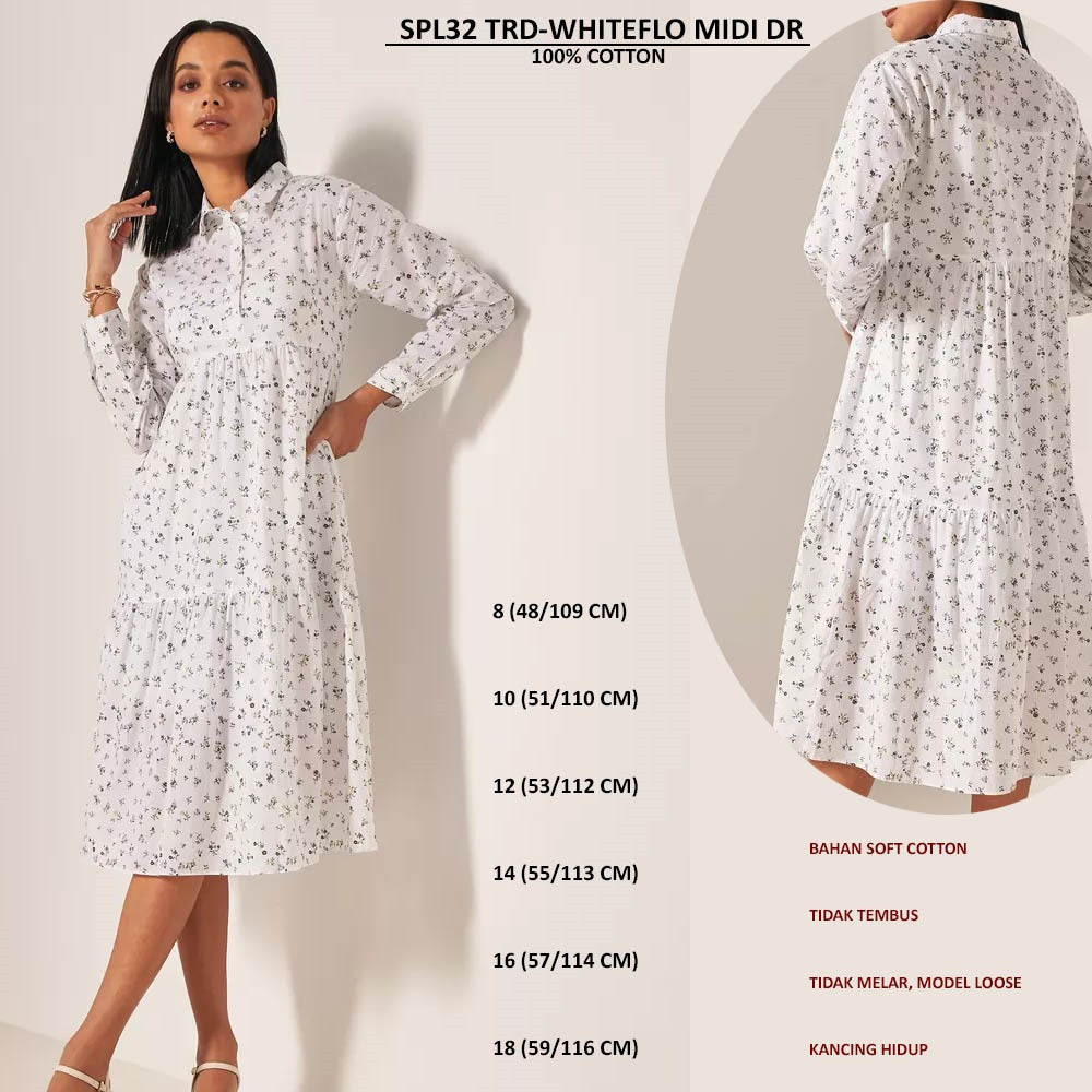 Dress Midi Wanita Lengan Panjang Soft Cotton (SPL32 TIERED MIDI DRESS)