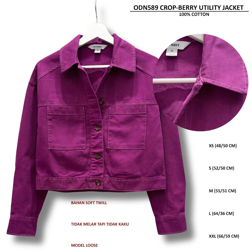 Jaket Crop Wanita Lengan Panjang Soft Twill (ODN589 CROP UTILITY JACKET)