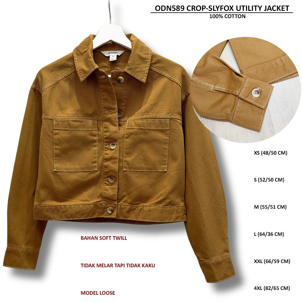 Jaket Crop Wanita Lengan Panjang Soft Twill (ODN589 CROP UTILITY JACKET)
