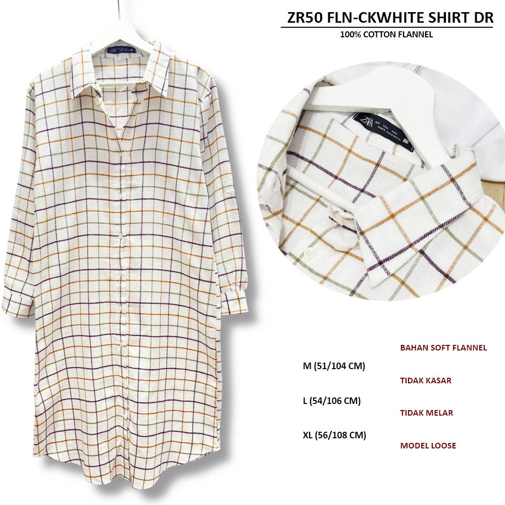 Dress Midi Wanita Lengan Panjang Soft Flannel (ZR50 FLANNEL SHIRT DRESS)