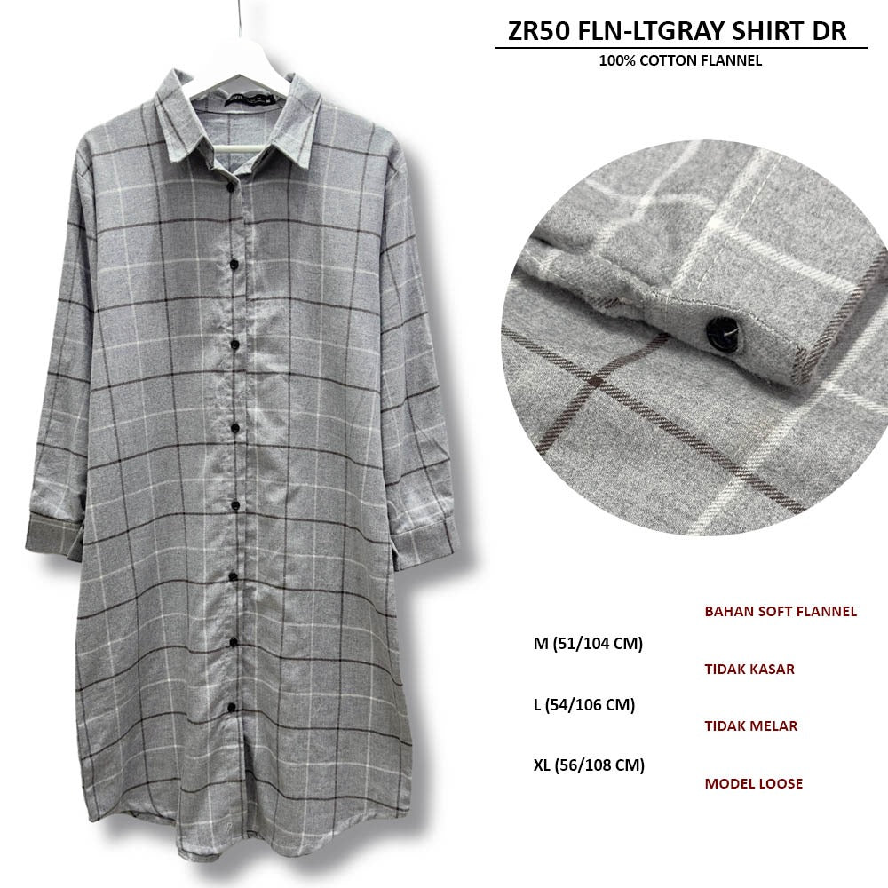Dress Midi Wanita Lengan Panjang Soft Flannel (ZR50 FLANNEL SHIRT DRESS)