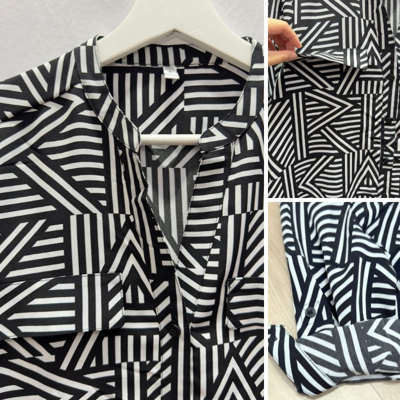 Atasan Blouse Wanita Lengan Panjang (EXP71 MONOCHROME LONG BLOUSE)