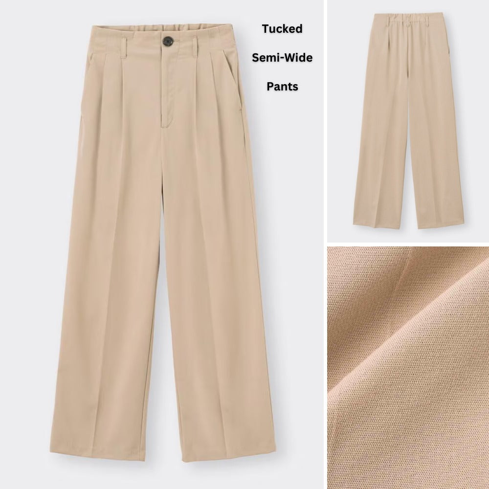 Celana Panjang Wanita Semi Wide Highwaist (UNQ369 TUCKED SEMI-BEIGE PANTS)