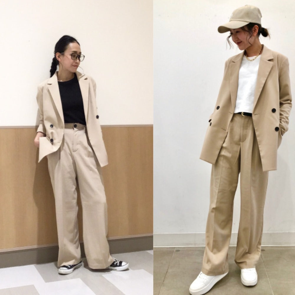 Celana Panjang Wanita Semi Wide Highwaist (UNQ369 TUCKED SEMI-BEIGE PANTS)