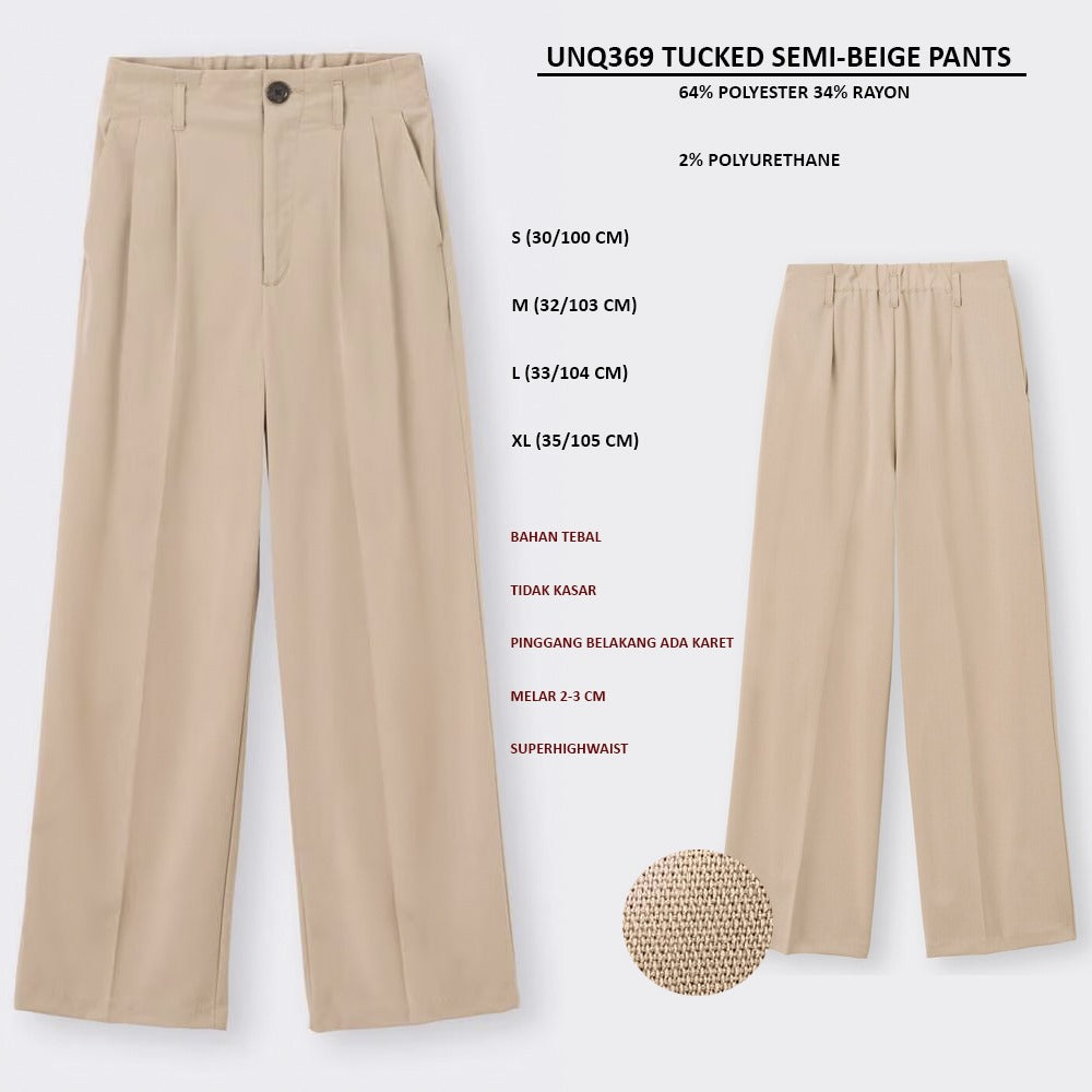 Celana Panjang Wanita Semi Wide Highwaist (UNQ369 TUCKED SEMI-BEIGE PANTS)