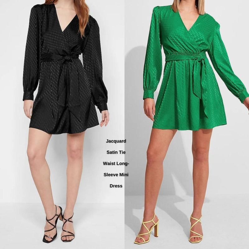Dress Mini Wanita Lengan Panjang (EXP72 SATIN JACQ DRESS)