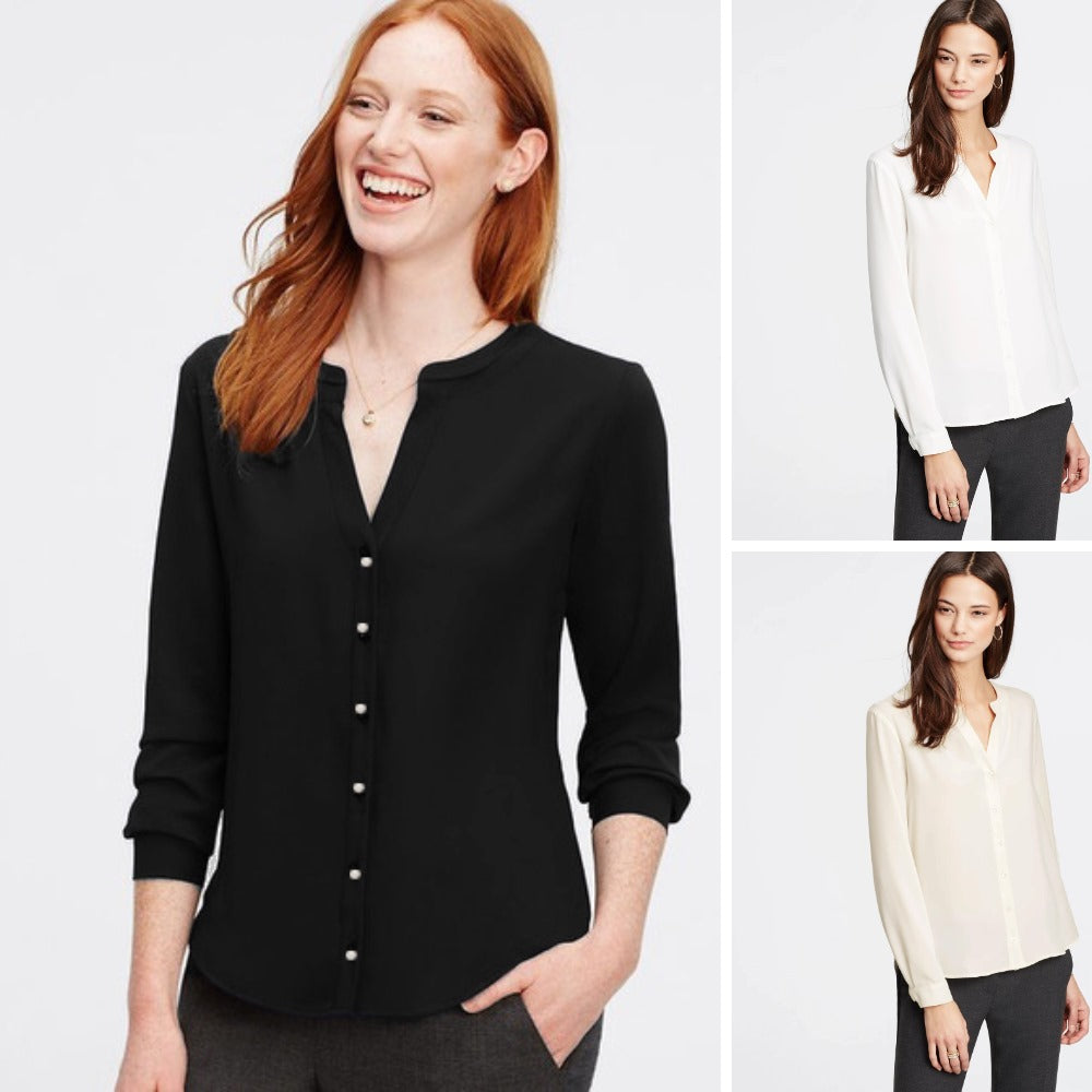 Atasan Blouse Wanita Lengan Panjang (LOFT135 SPLIT-NECK BLOUSE)
