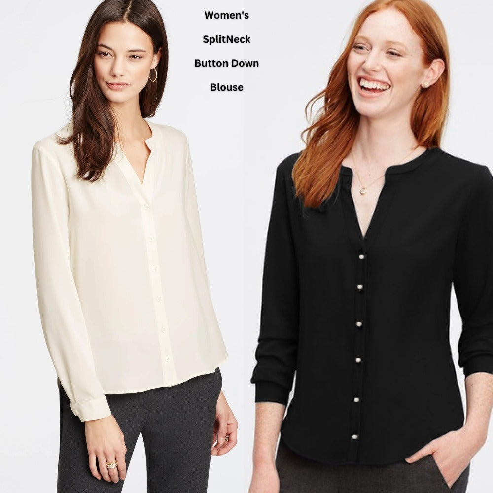 Atasan Blouse Wanita Lengan Panjang (LOFT135 SPLIT-NECK BLOUSE)