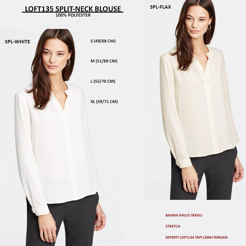 Atasan Blouse Wanita Lengan Panjang (LOFT135 SPLIT-NECK BLOUSE)