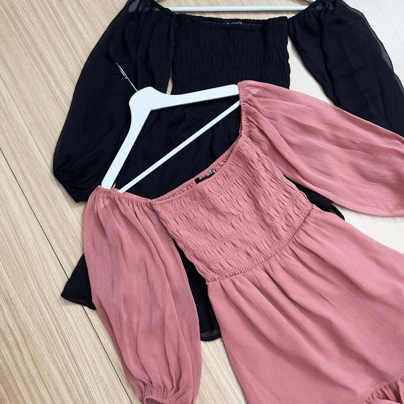 Dress Mini Wanita Lengan Panjang Soft Chiffon (EXP73 SMC CHIFFON DRESS)