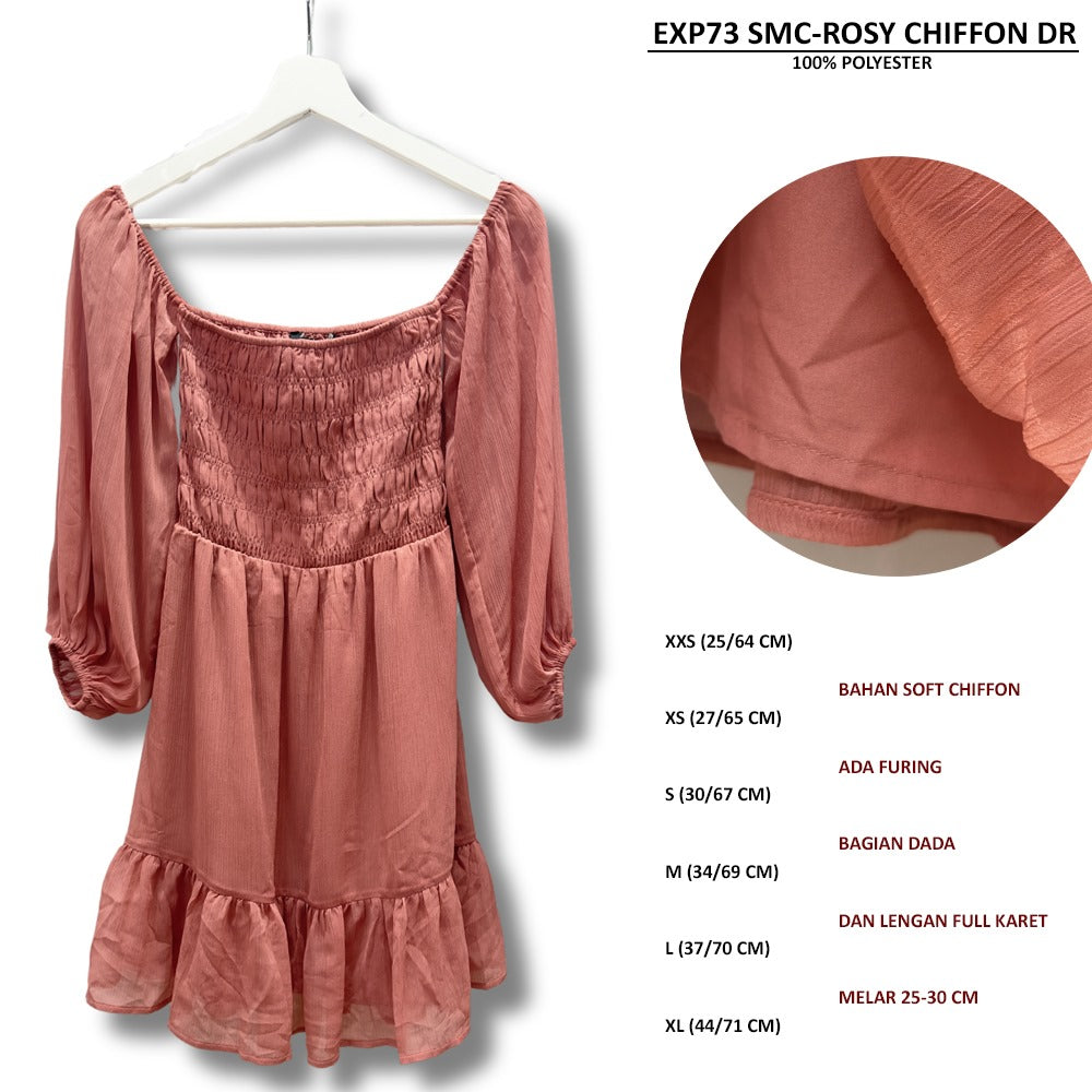 Dress Mini Wanita Lengan Panjang Soft Chiffon (EXP73 SMC CHIFFON DRESS)