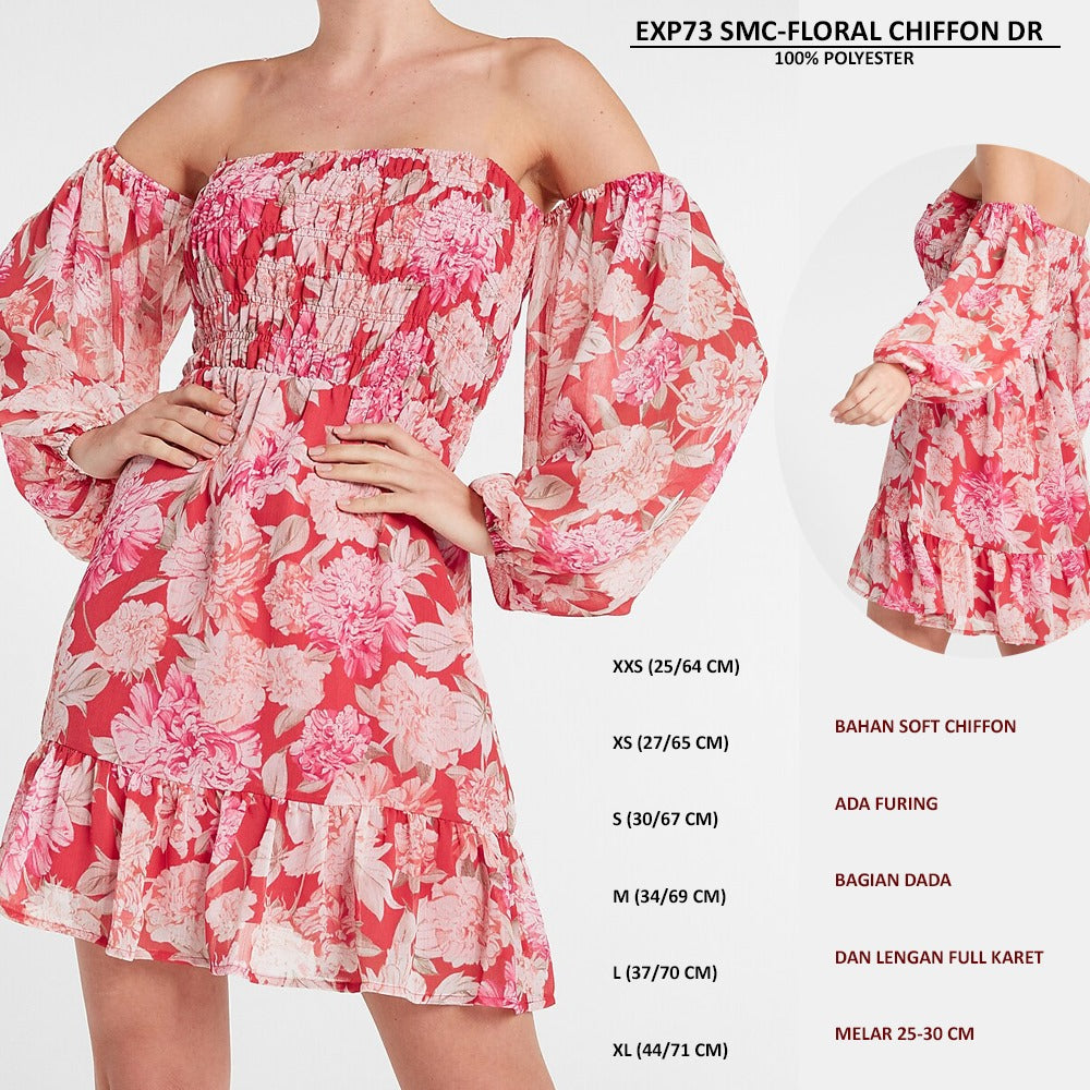 Dress Mini Wanita Lengan Panjang Soft Chiffon (EXP73 SMC CHIFFON DRESS)