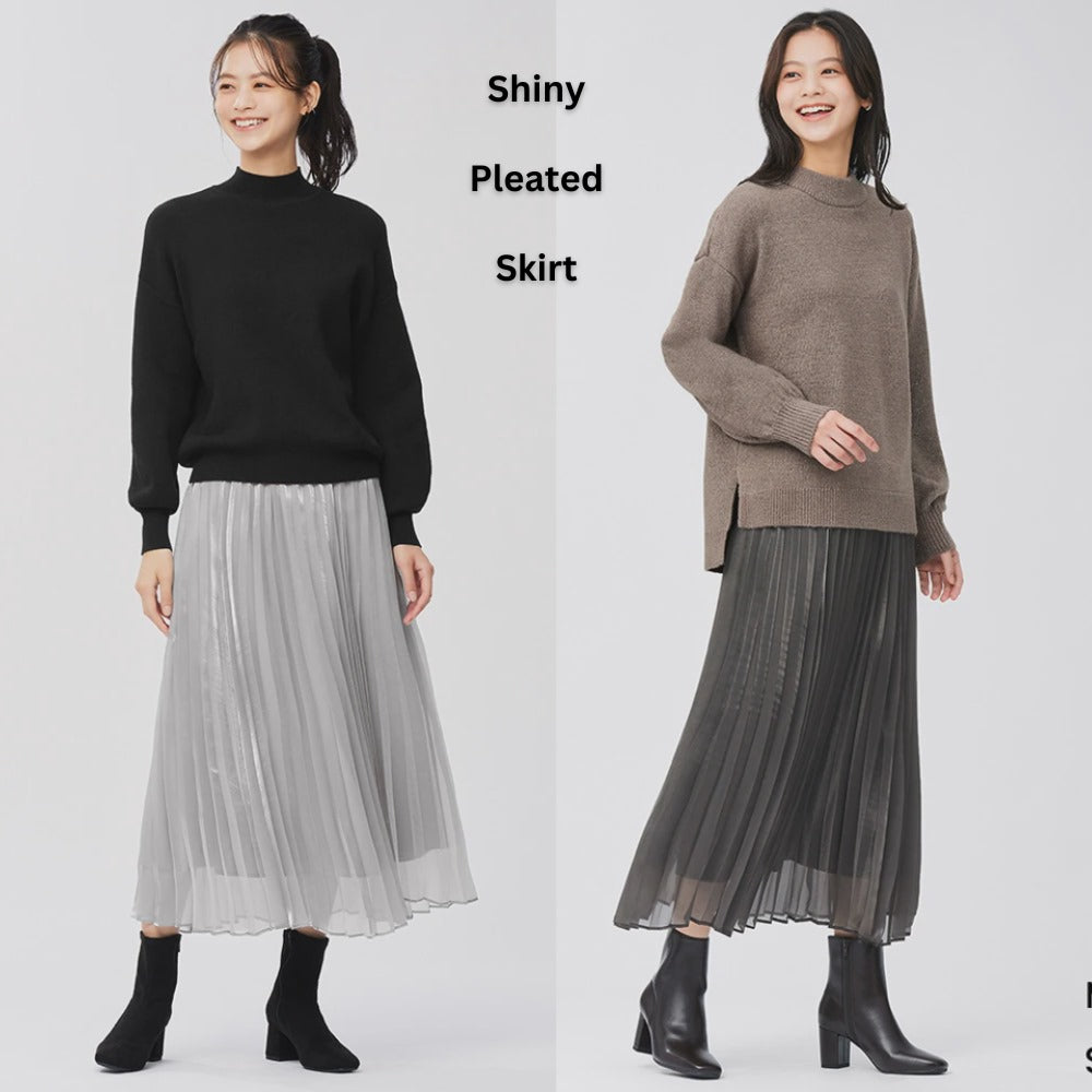 Rok Plisket Wanita Furing Lining (UNQ374 PLEAT SHINY SKIRT)