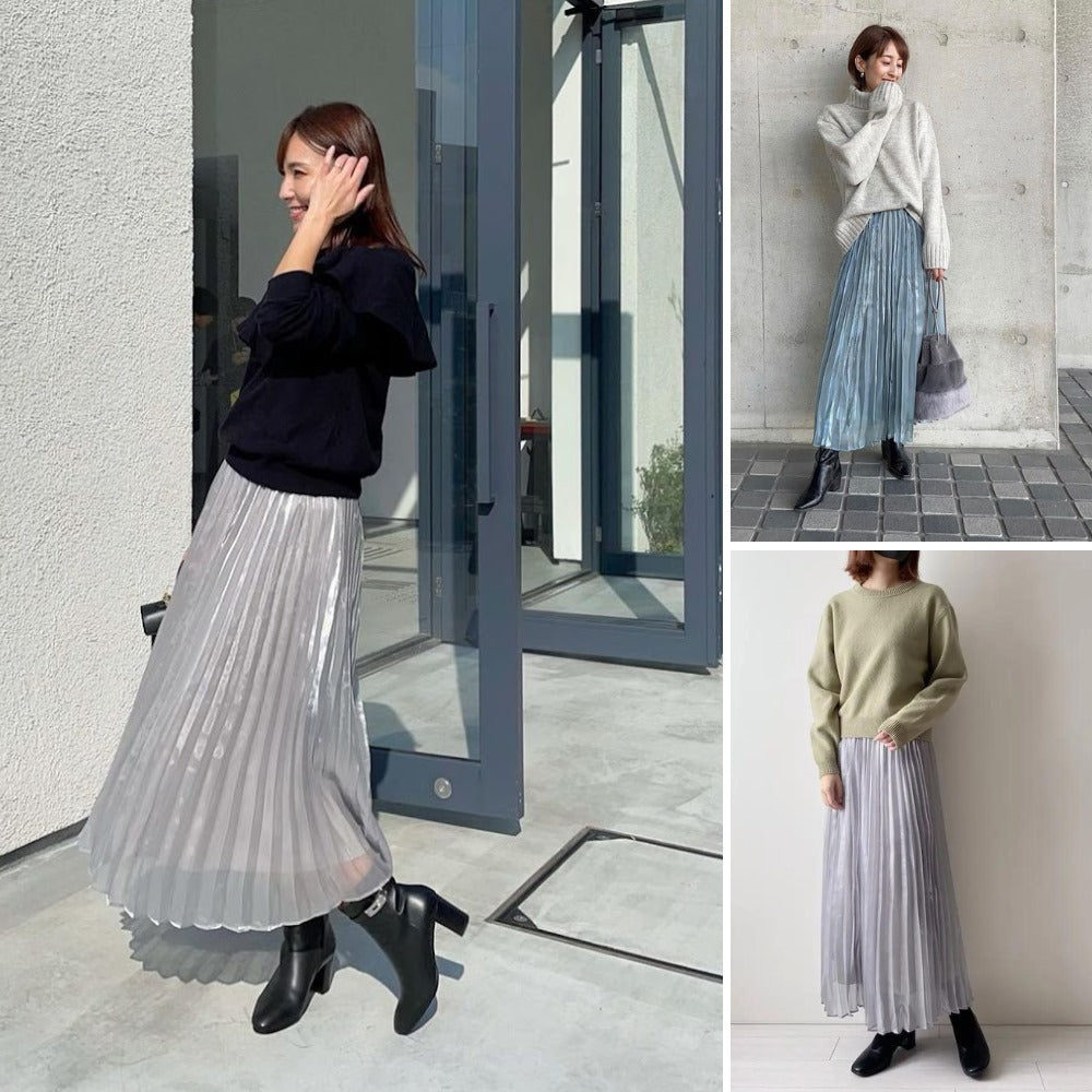 Rok Plisket Wanita Furing Lining (UNQ374 PLEAT SHINY SKIRT)