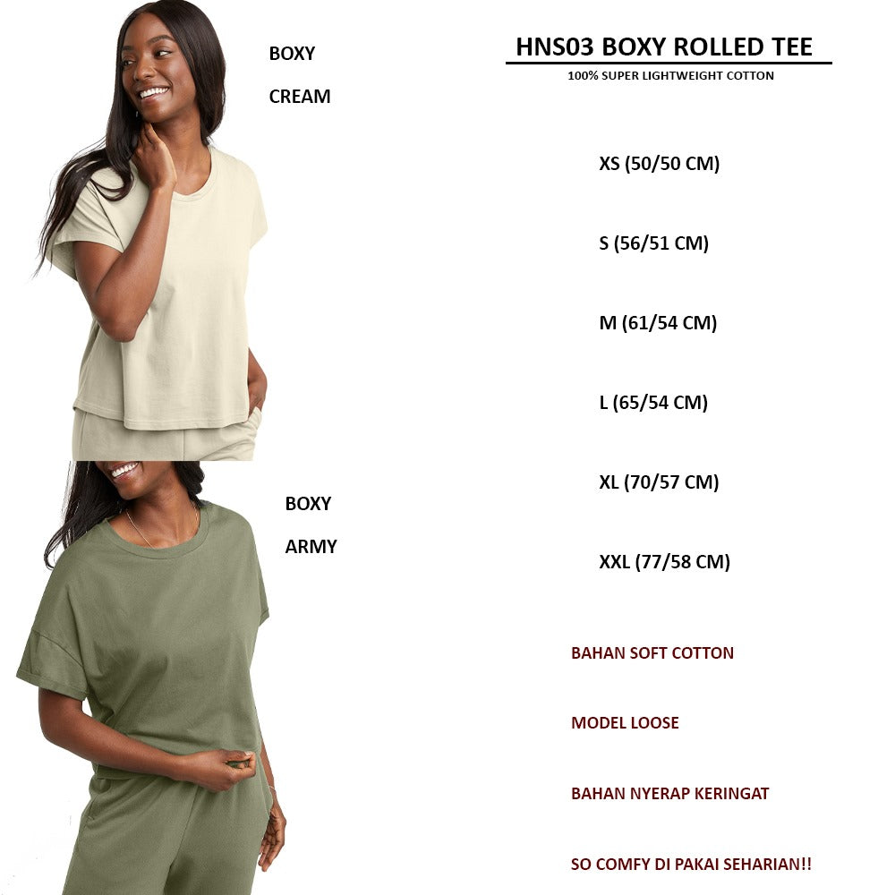 Atasan Kaos Wanita Lengan Pendek (HNS03 BOXY ROLLED TEE)