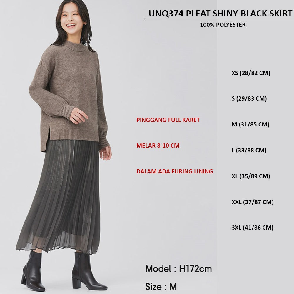 Rok Plisket Wanita Furing Lining (UNQ374 PLEAT SHINY SKIRT)