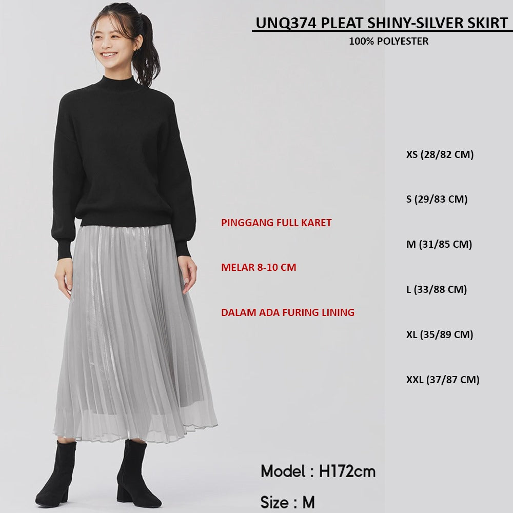 Rok Plisket Wanita Furing Lining (UNQ374 PLEAT SHINY SKIRT)