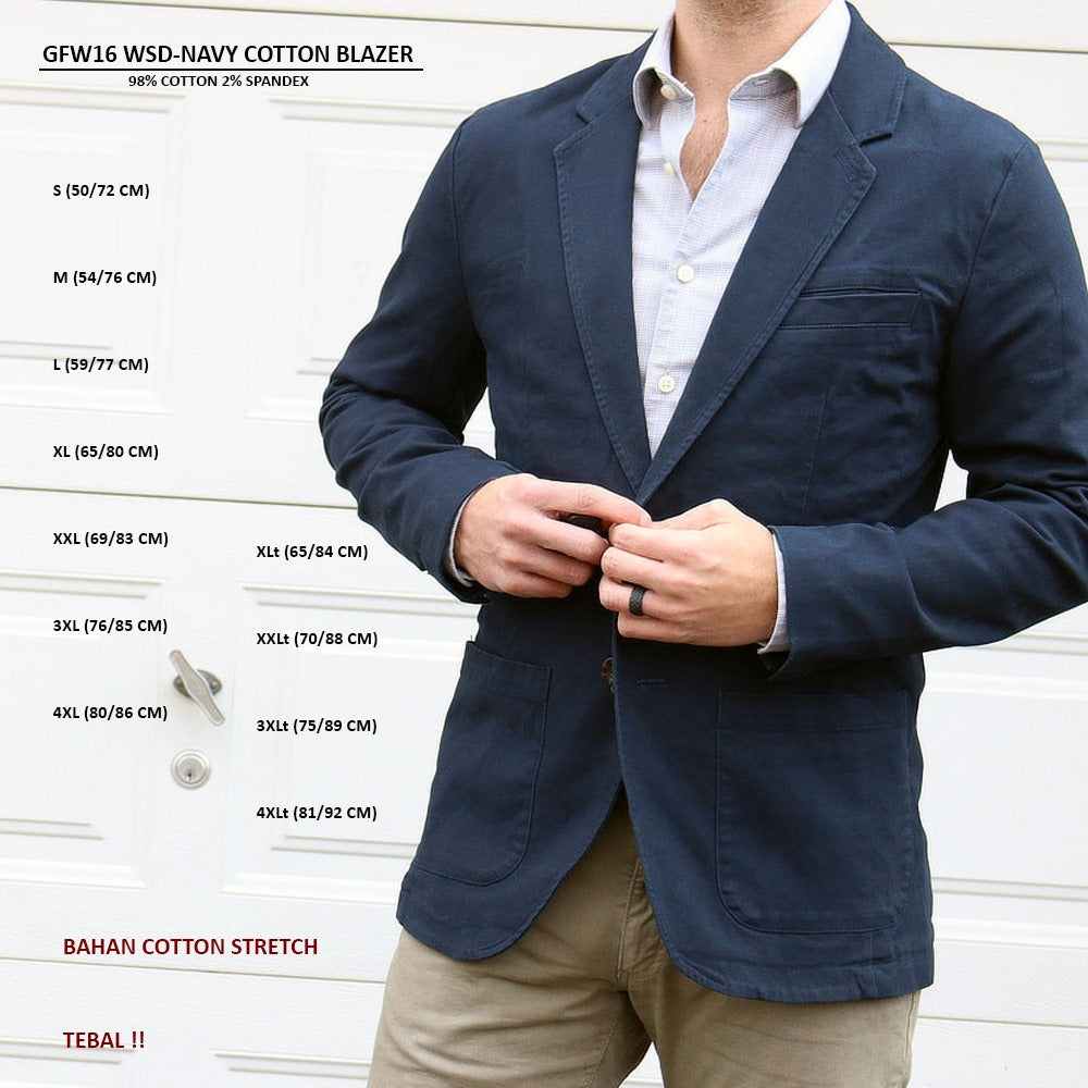 Blazer Pria Lengan Panjang Cotton Stretch (GFW16 WSD-NAVY COTTON BLAZER)