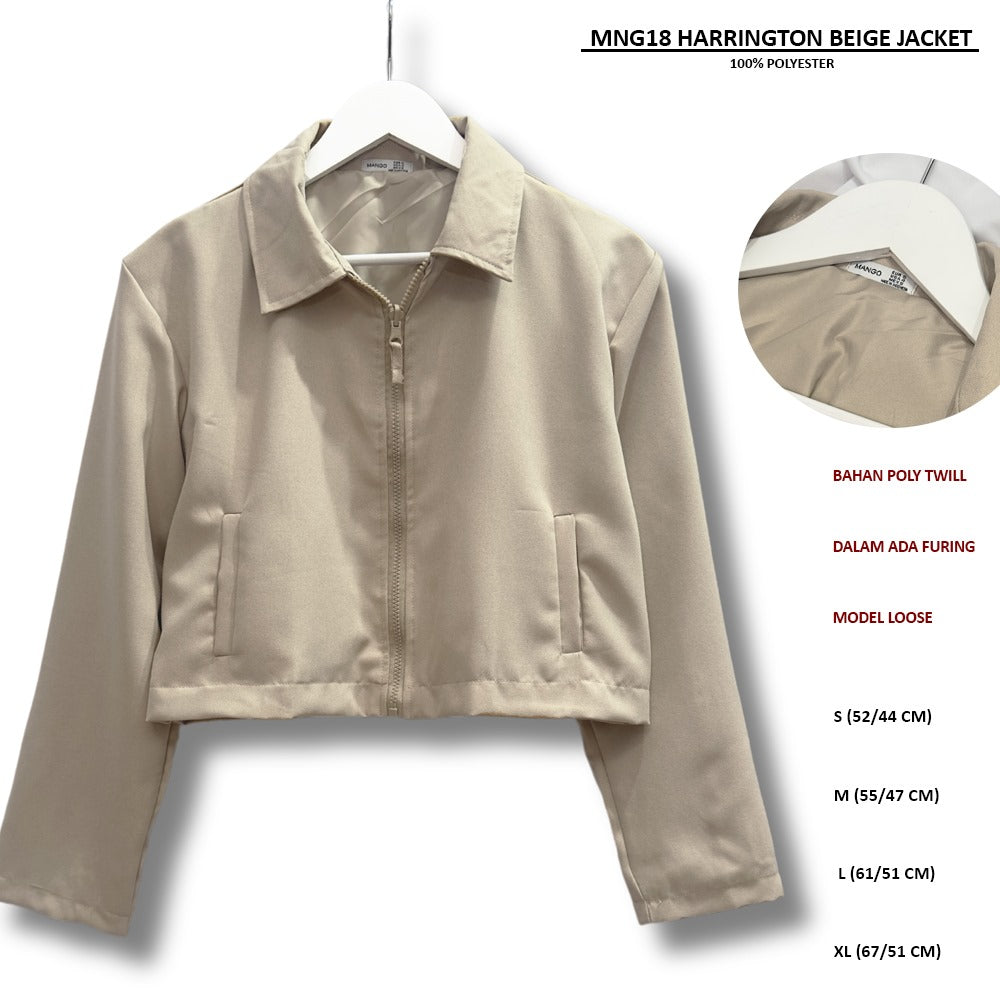 Jacket Wanita Lengan Panjang Poly Twill (MNG18 HARRINGTON BEIGE JACKET)