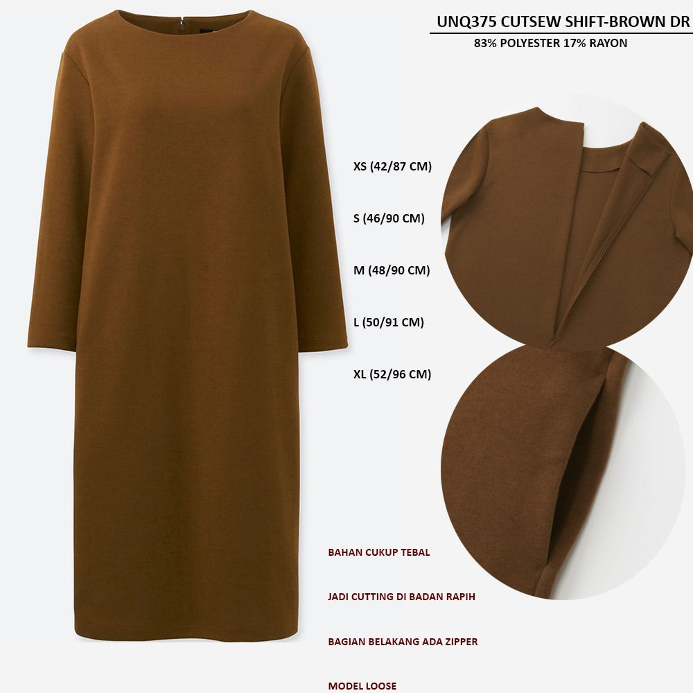 Dress Midi Wanita Lengan Panjang (UNQ375 CUTSEW SHIFT DRESS)