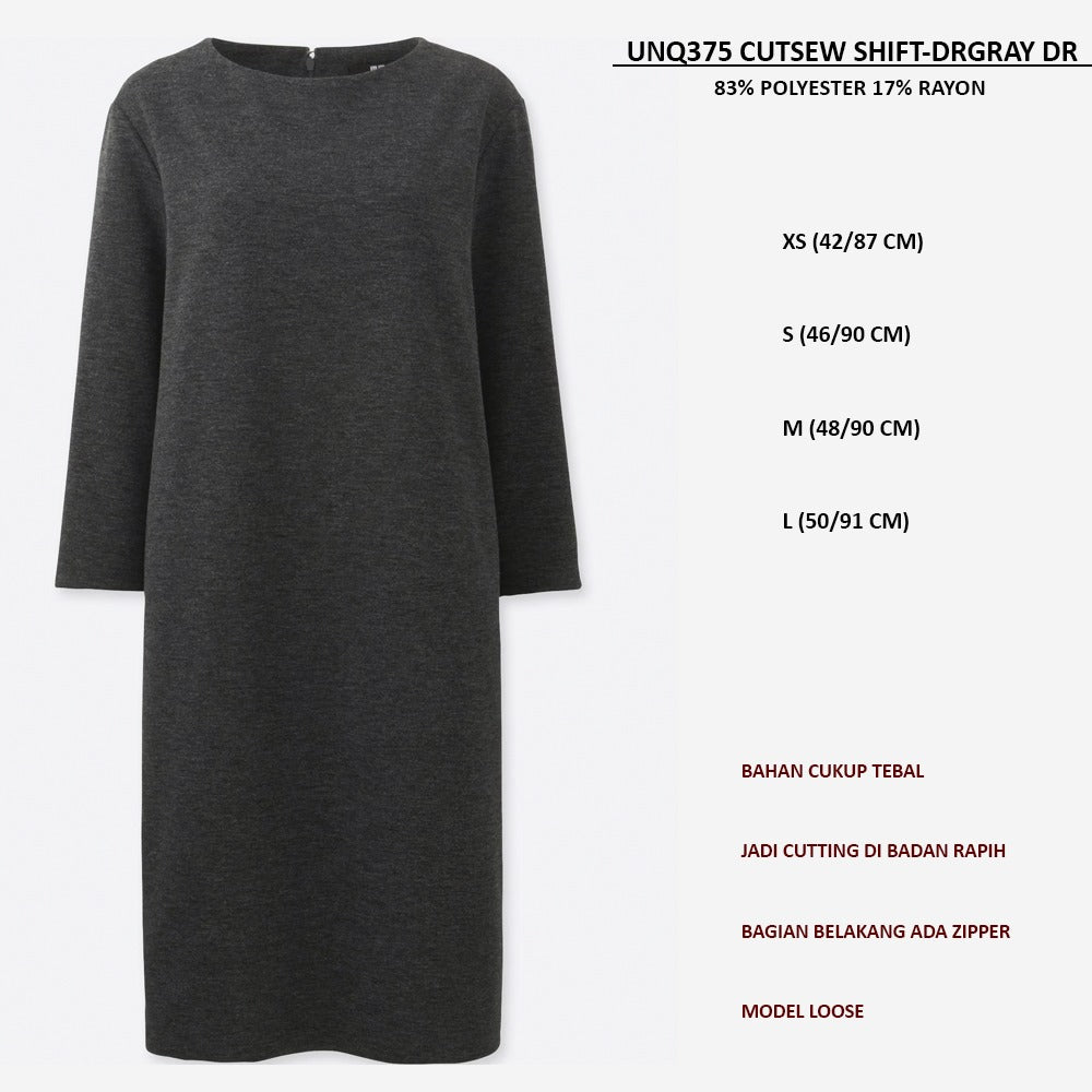 Dress Midi Wanita Lengan Panjang (UNQ375 CUTSEW SHIFT DRESS)