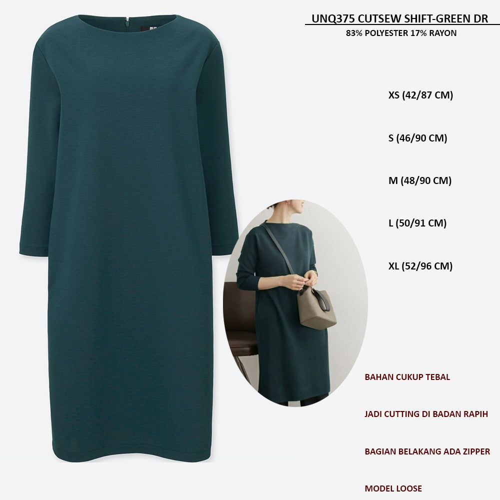 Dress Midi Wanita Lengan Panjang (UNQ375 CUTSEW SHIFT DRESS)