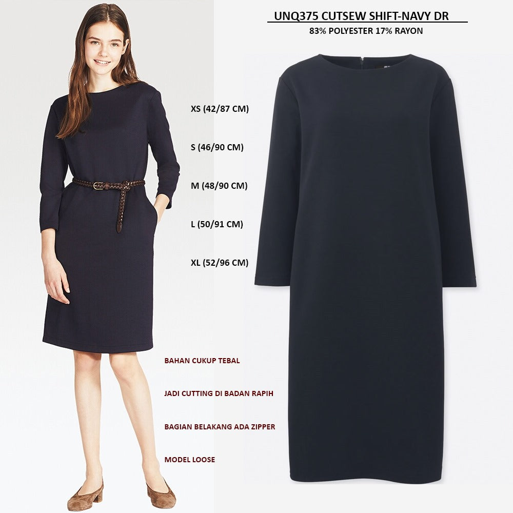 Dress Midi Wanita Lengan Panjang (UNQ375 CUTSEW SHIFT DRESS)