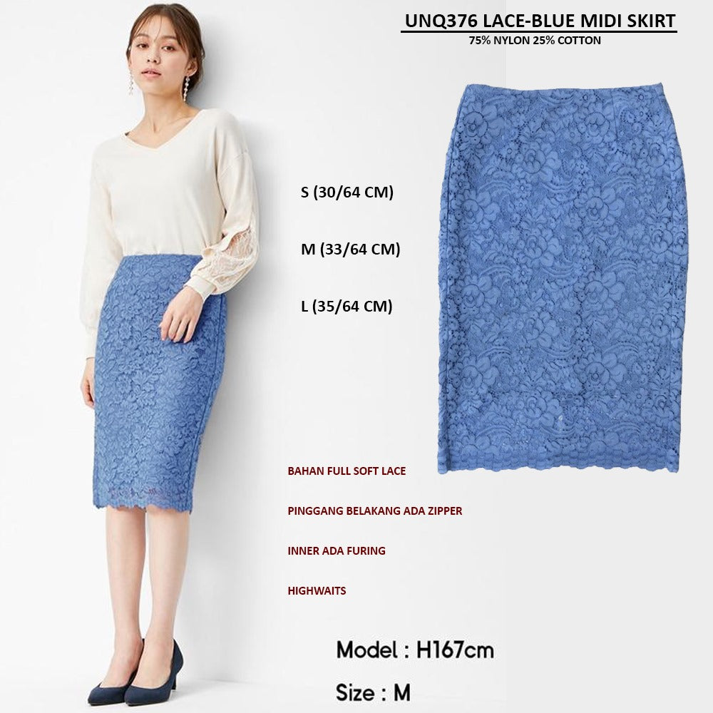 Rok Span Wanita Highwaist Soft Lace (UNQ376 LACE MIDI SKIRT)