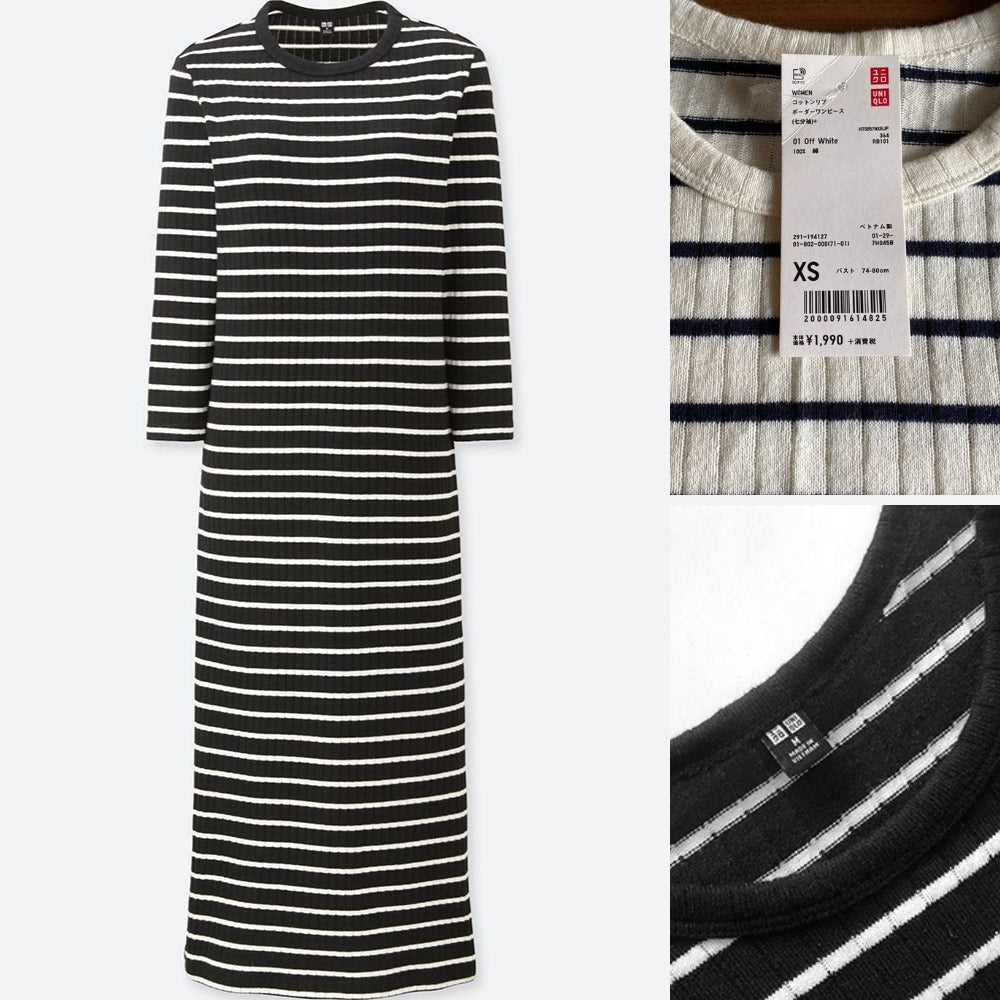 Dress Midi Wanita Lengan Panjang (UNQ332 RIBBED STRIPE MIDI)