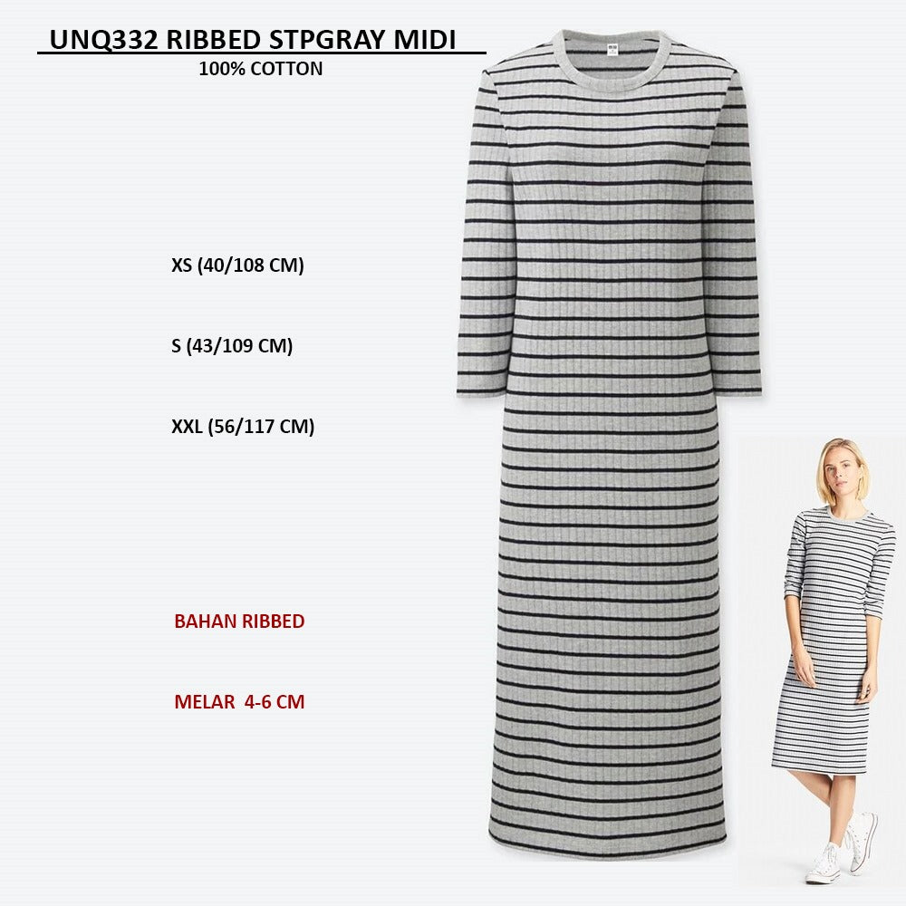 Dress Midi Wanita Lengan Panjang (UNQ332 RIBBED STRIPE MIDI)