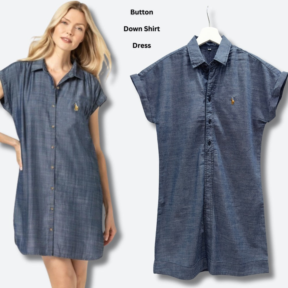 Dress Mini Casual Wanita Lengan Pendek (PL01 DENIM TUNIC DRESS)