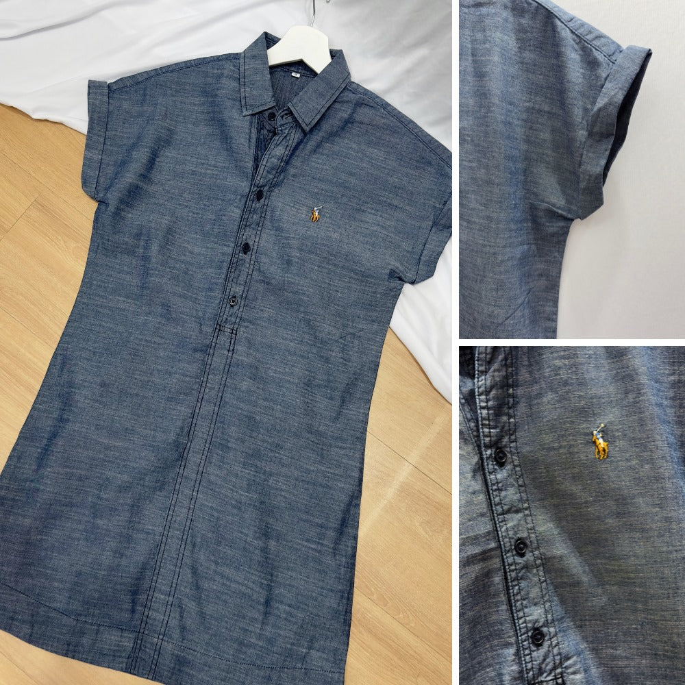 Dress Mini Casual Wanita Lengan Pendek (PL01 DENIM TUNIC DRESS)