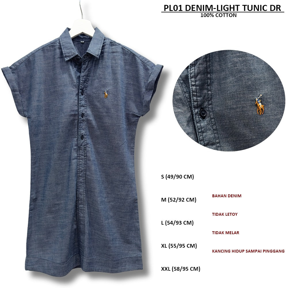 Dress Mini Casual Wanita Lengan Pendek (PL01 DENIM TUNIC DRESS)