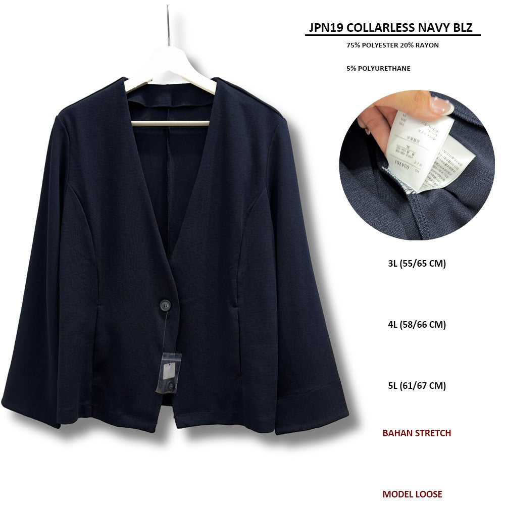 Blazer Wanita Lengan Panjang Stretch (JPN19 COLLARLESS BLAZER)