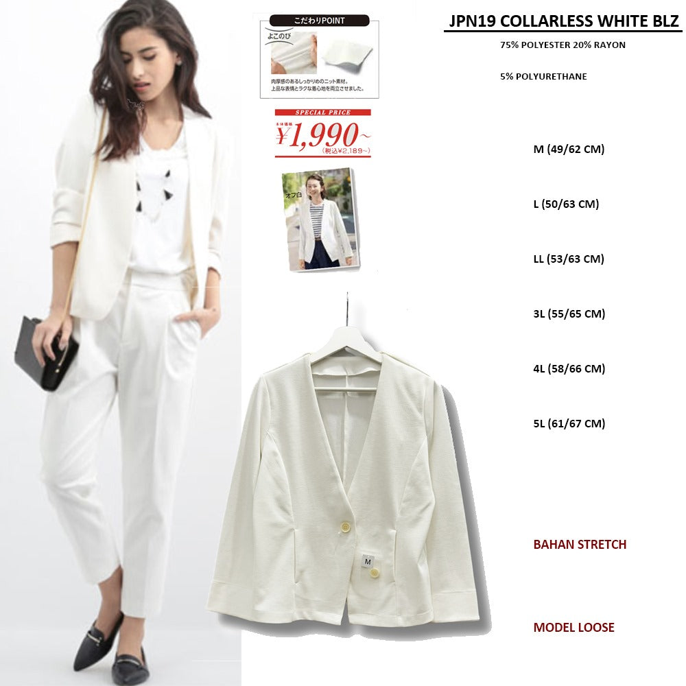 Blazer Wanita Lengan Panjang Stretch (JPN19 COLLARLESS BLAZER)