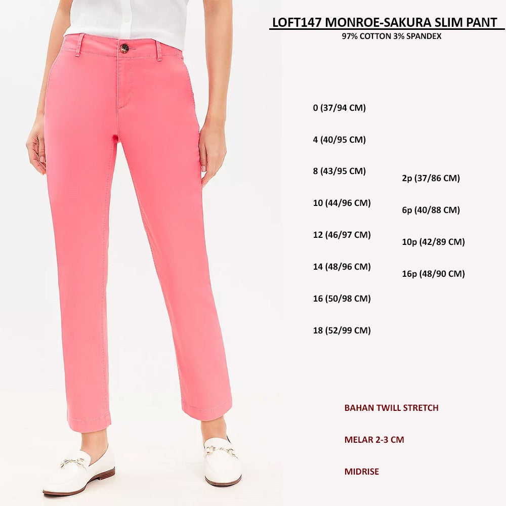 Celana Panjang Wanita Twill Stretch Midrise (LOFT147 MONROE SLIM PANT)
