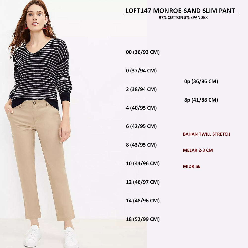 Celana Panjang Wanita Twill Stretch Midrise (LOFT147 MONROE SLIM PANT)