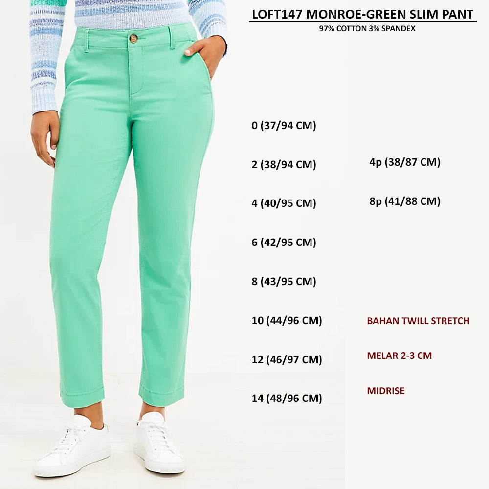 Celana Panjang Wanita Twill Stretch Midrise (LOFT147 MONROE SLIM PANT)
