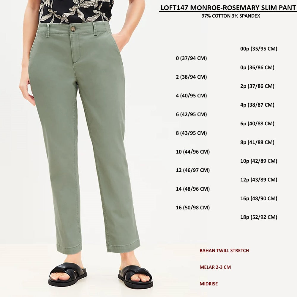Celana Panjang Wanita Twill Stretch Midrise (LOFT147 MONROE SLIM PANT)