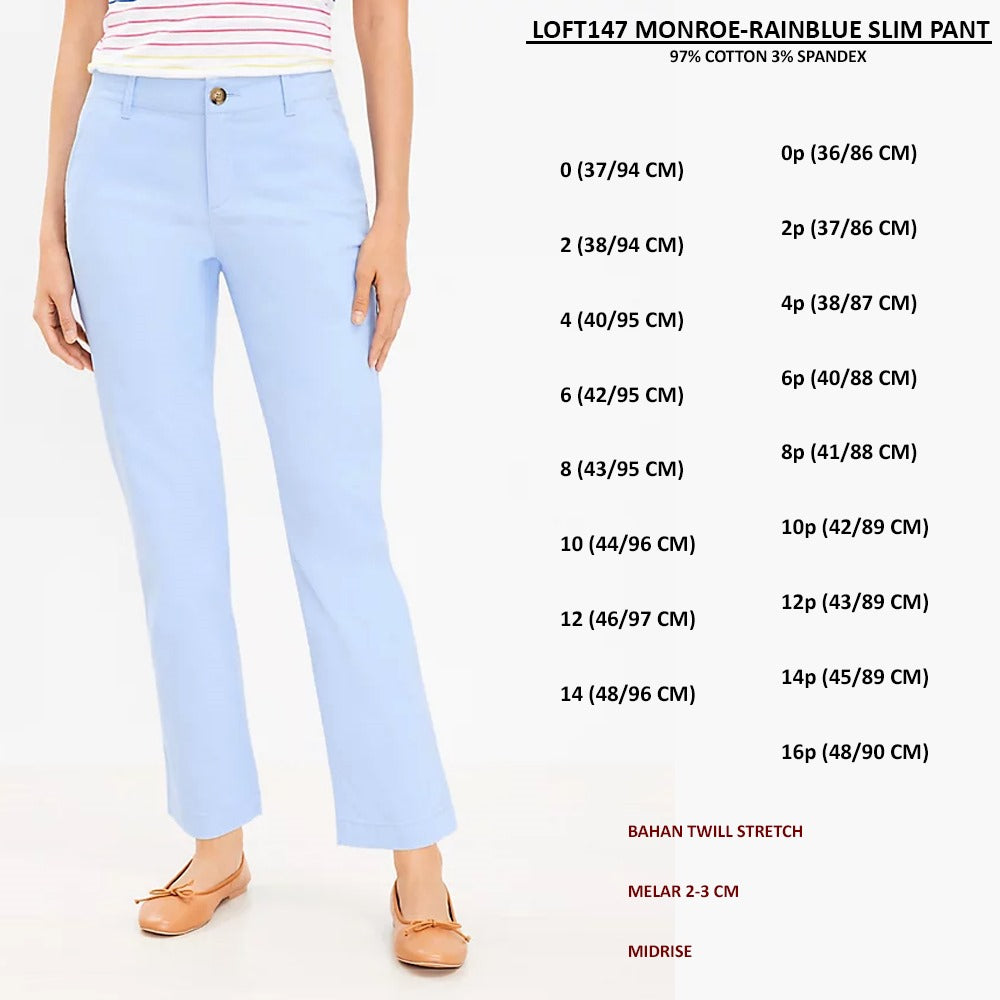 Celana Panjang Wanita Twill Stretch Midrise (LOFT147 MONROE SLIM PANT)