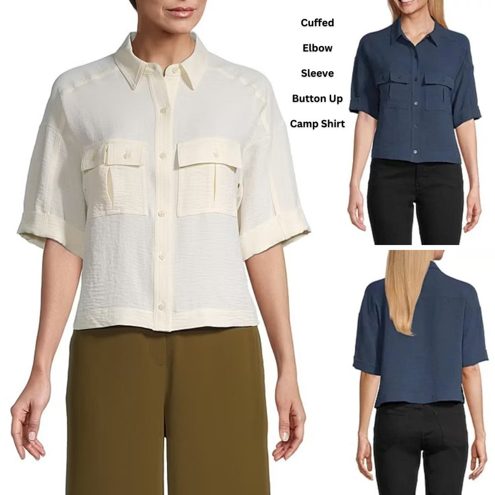 Atasan Kemeja Crop Wanita Lengan Pendek (WORTH34 CUFFED CROP SH)