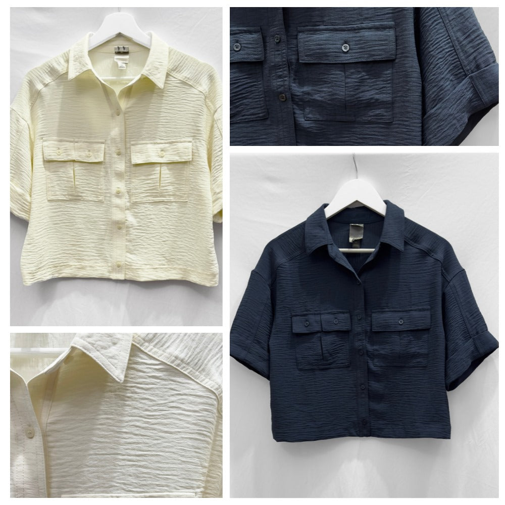 Atasan Kemeja Crop Wanita Lengan Pendek (WORTH34 CUFFED CROP SH)