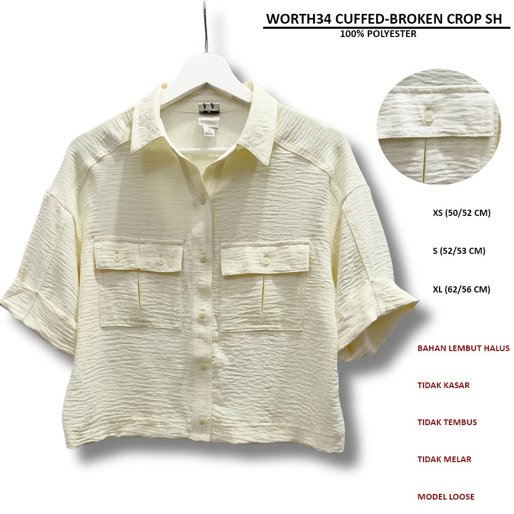 Atasan Kemeja Crop Wanita Lengan Pendek (WORTH34 CUFFED CROP SH)